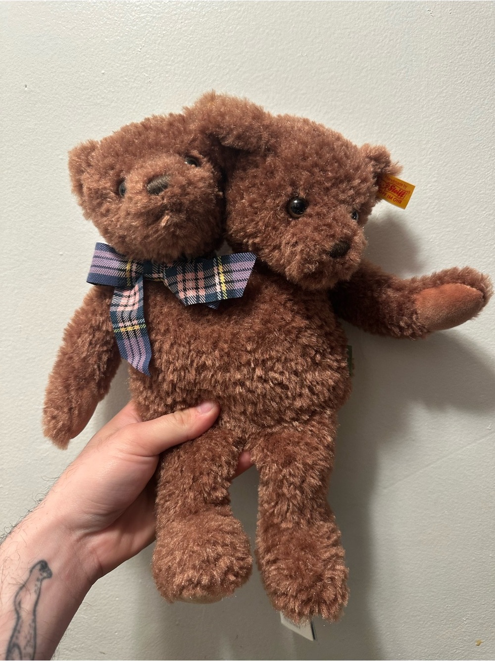 Steiff Vintage Two-Headed Brown Teddy Bear with Plaid Bow Marc Jacob’s Heaven